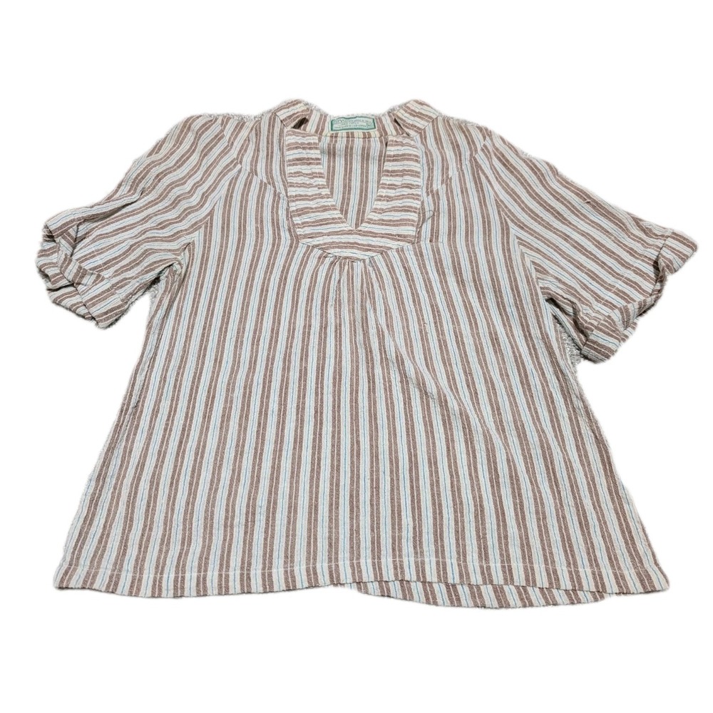 Nirvana Size M Womens 3/4 Sleeve Multicolor‎ Striped Tunic Cotton Shirt